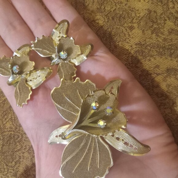 Antique  art noveau Pinchbeck  Sugared Enamelled brooch w/matching earrings-SET - Picture 1 of 13